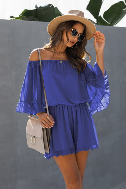 creamtopmall Backless Ruffled Chiffon One-shoulder Romper