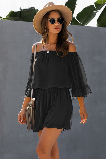 creamtopmall Backless Ruffled Chiffon One-shoulder Romper