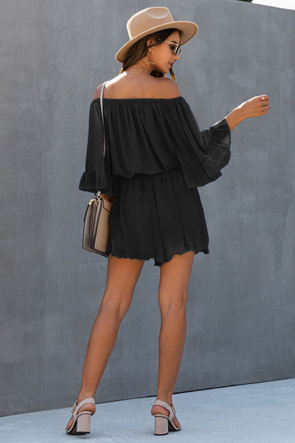 creamtopmall Backless Ruffled Chiffon One-shoulder Romper