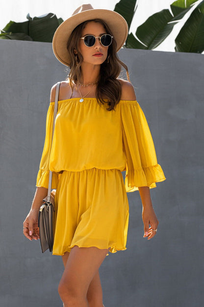 creamtopmall Backless Ruffled Chiffon One-shoulder Romper