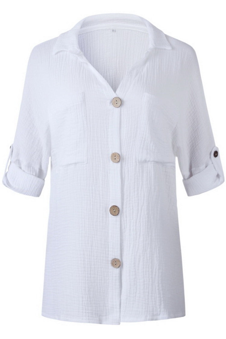 Creamtopmall Suit Collar Button Pocket Shirt