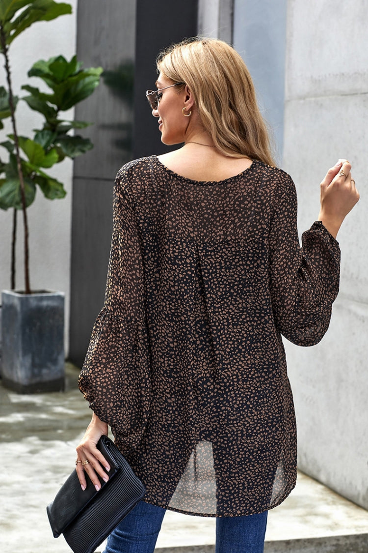 Creamtopmall Lantern Long Sleeve Leopards Chiffon Top