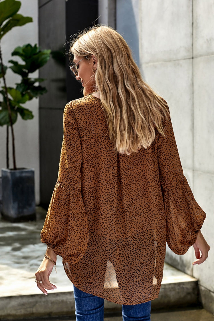 Creamtopmall Lantern Long Sleeve Leopards Chiffon Top