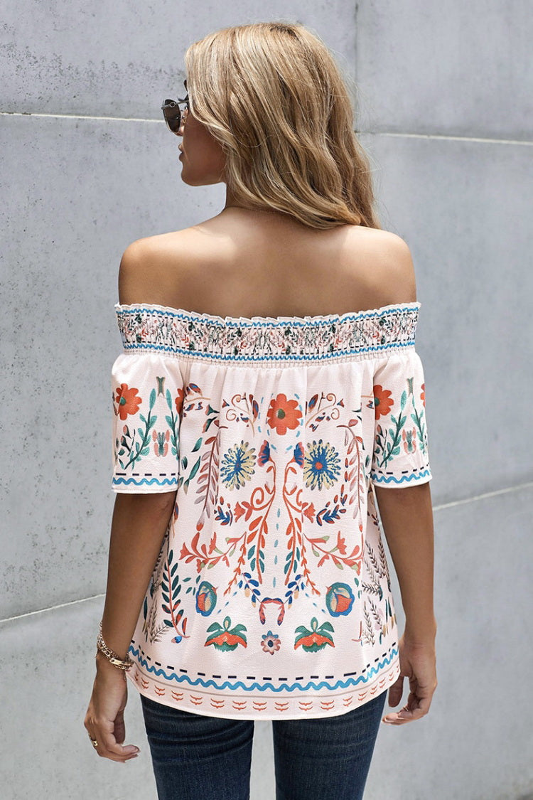 Creamtopmall Off Shoulder Vintage Printed Top