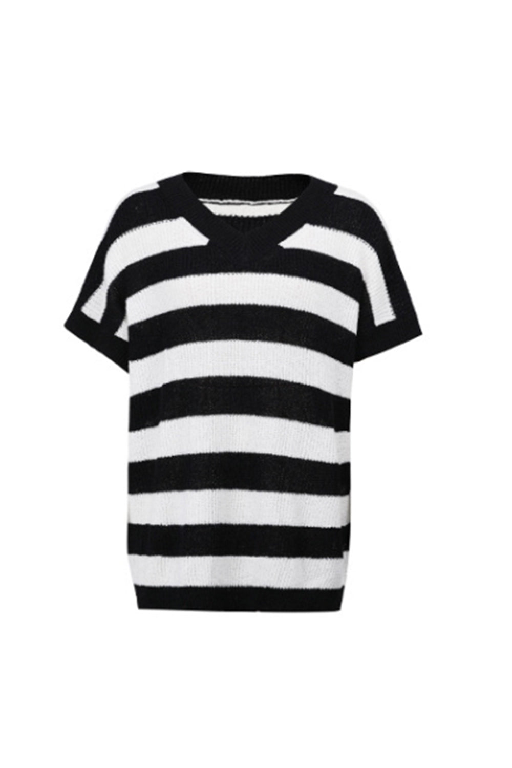 Creamtopmall V-Neck Striped Short-Sleeved Sweater