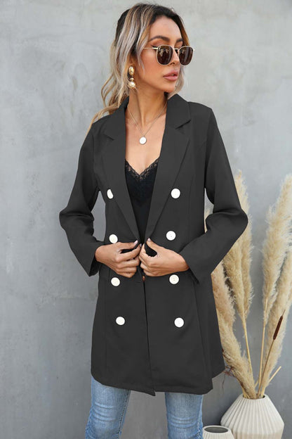 Creamtopmall Lapel Long Double-Buttoned Blazer