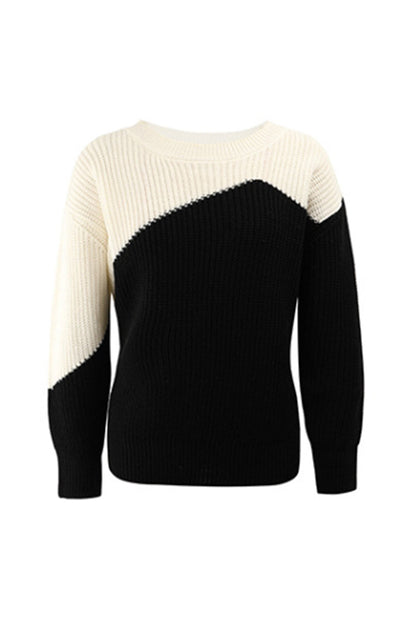 Creamtopmall Round Neck Contrast Patchwork Pullover