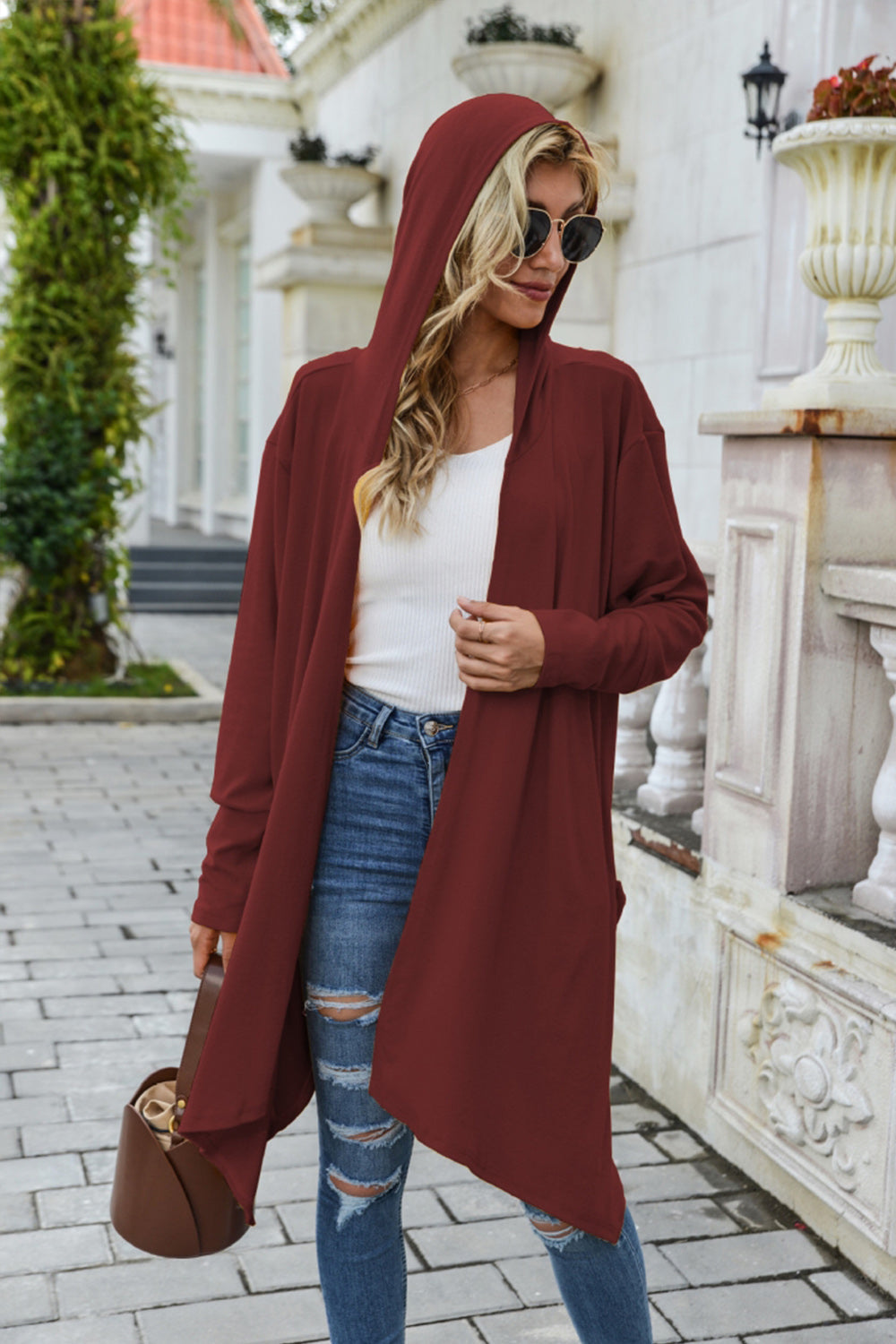 Creamtopmall Solid Color Long Sleeve Hooded Coat