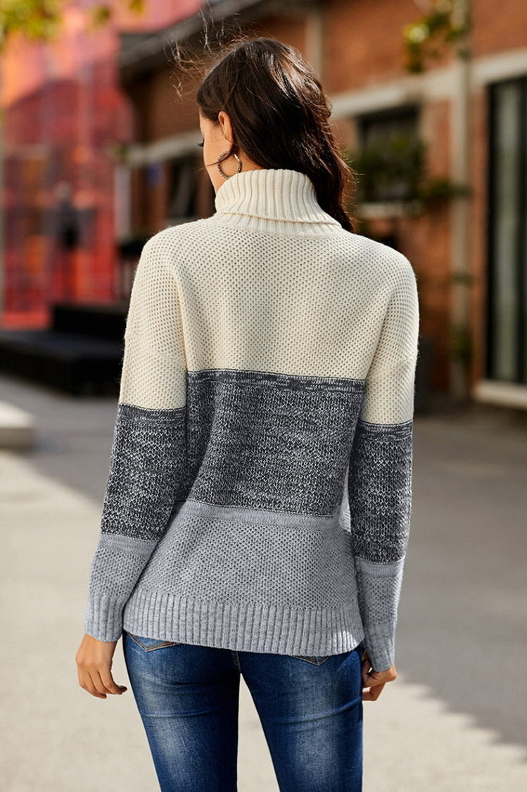 Creamtopmall Highneck Patchwork Sweater