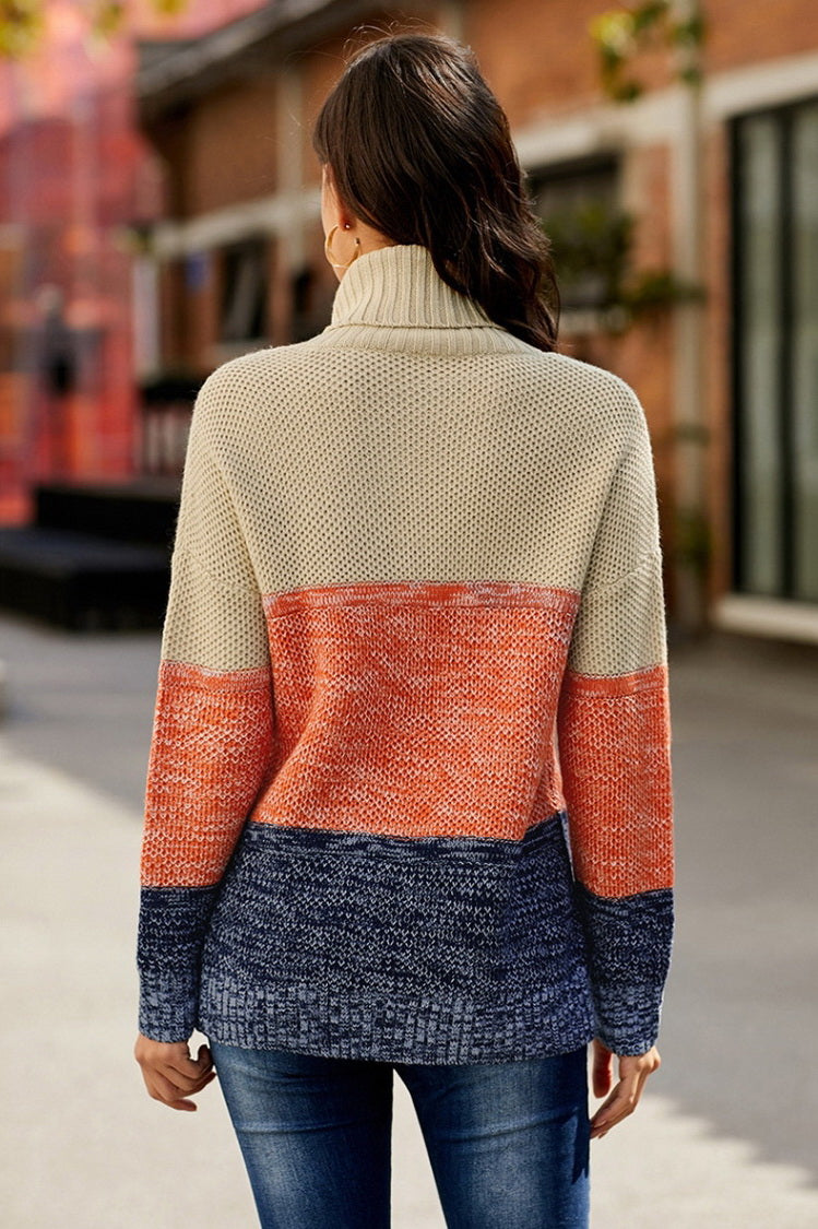 Creamtopmall Highneck Patchwork Sweater