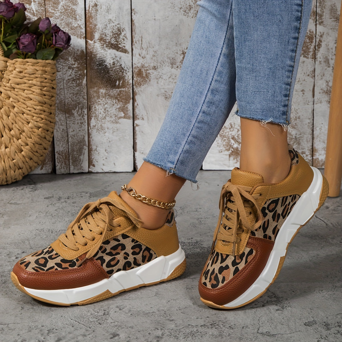 Creamtopmall Breathable Elastic Leopard Vulcanized Sneakers