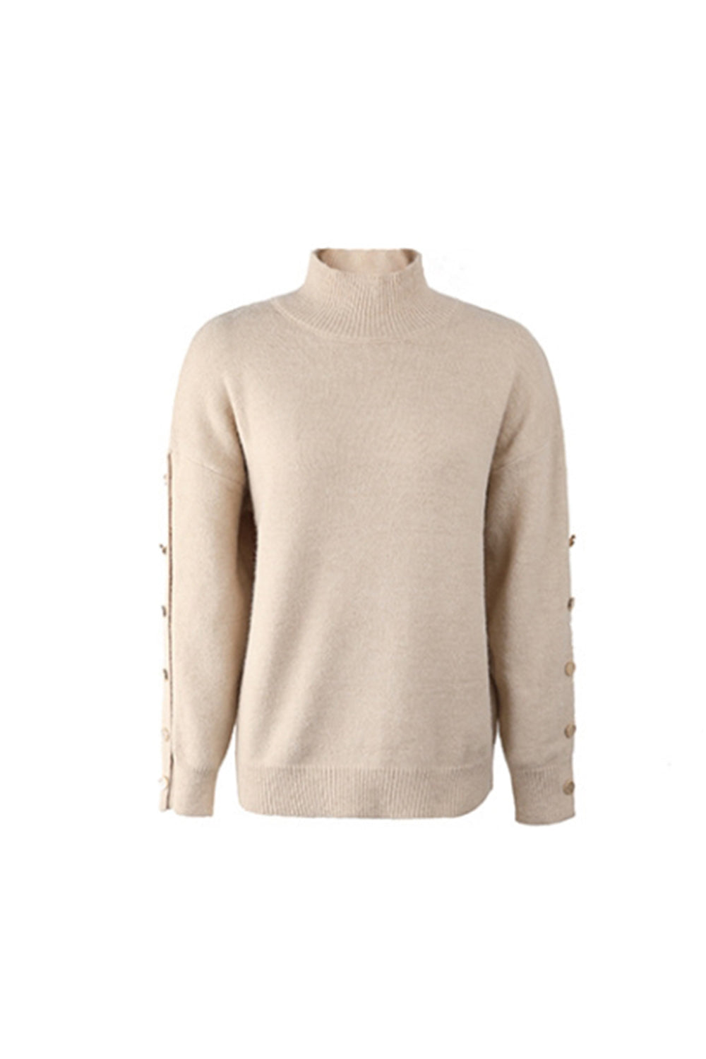 Creamtopmall High Neck Button Knit Sweater