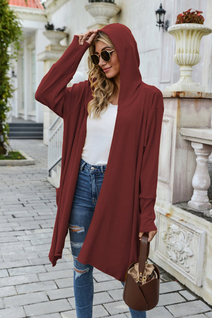 Creamtopmall Solid Color Long Sleeve Hooded Coat