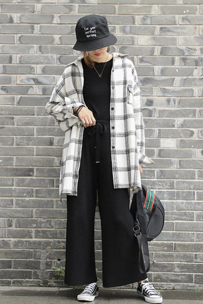 Creamtopmall Lapel Thickening Brushed Plaid Flannel Cardigan