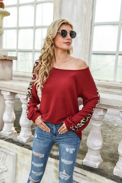 Creamtopmall Leopard Print Patchwork Long Sleeve Top