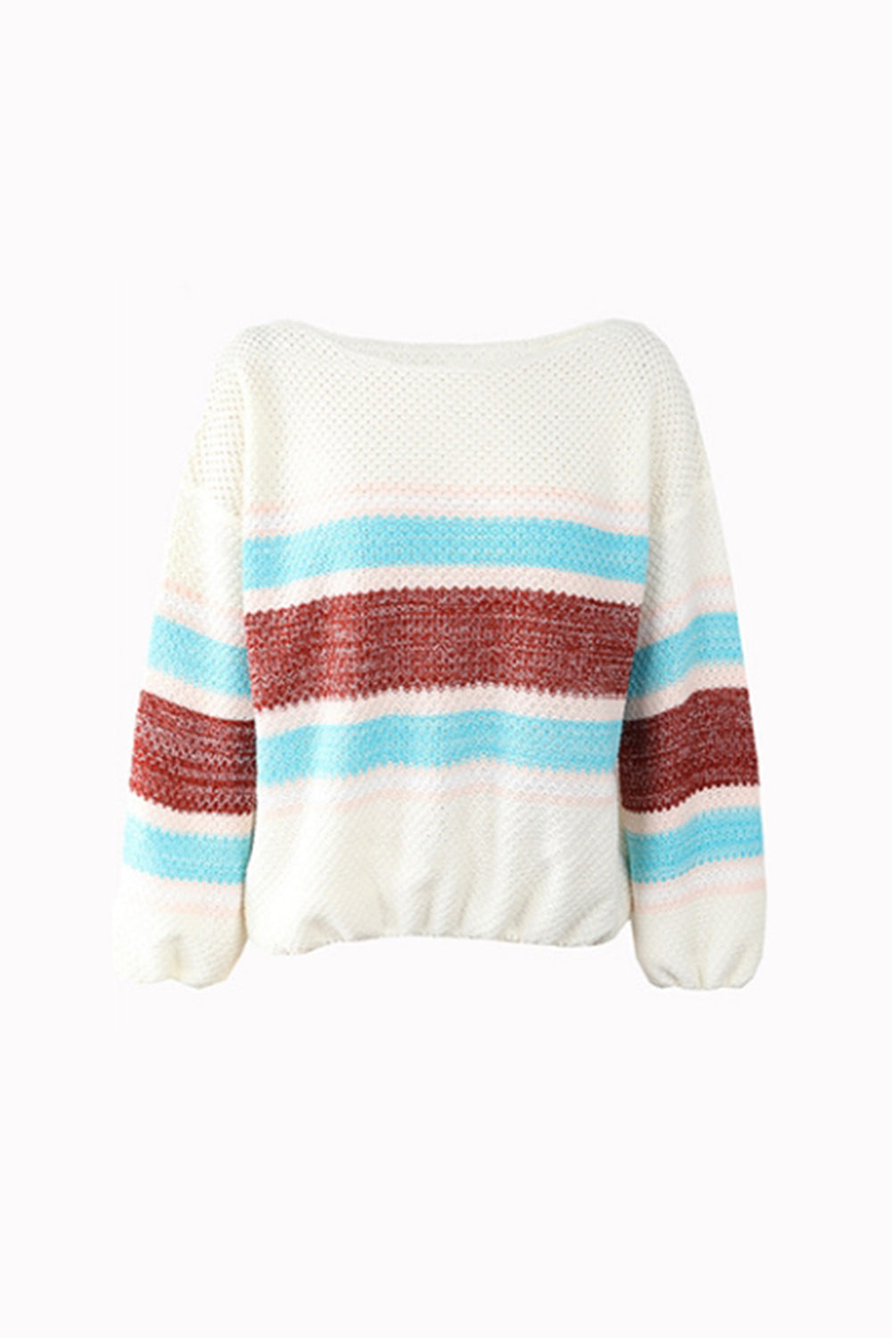 Creamtopmall Off-Shoulder Contrast Rainbow Striped Sweater