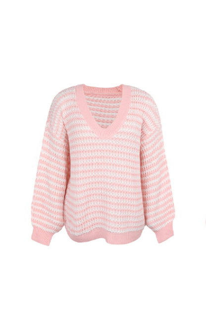 Creamtopmall V-Neck Striped Sweater