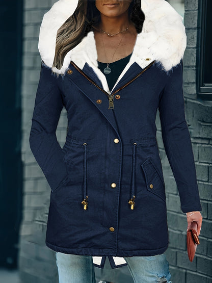 Creamtopmall Faux Fur Hood Drawstring Parka Coat