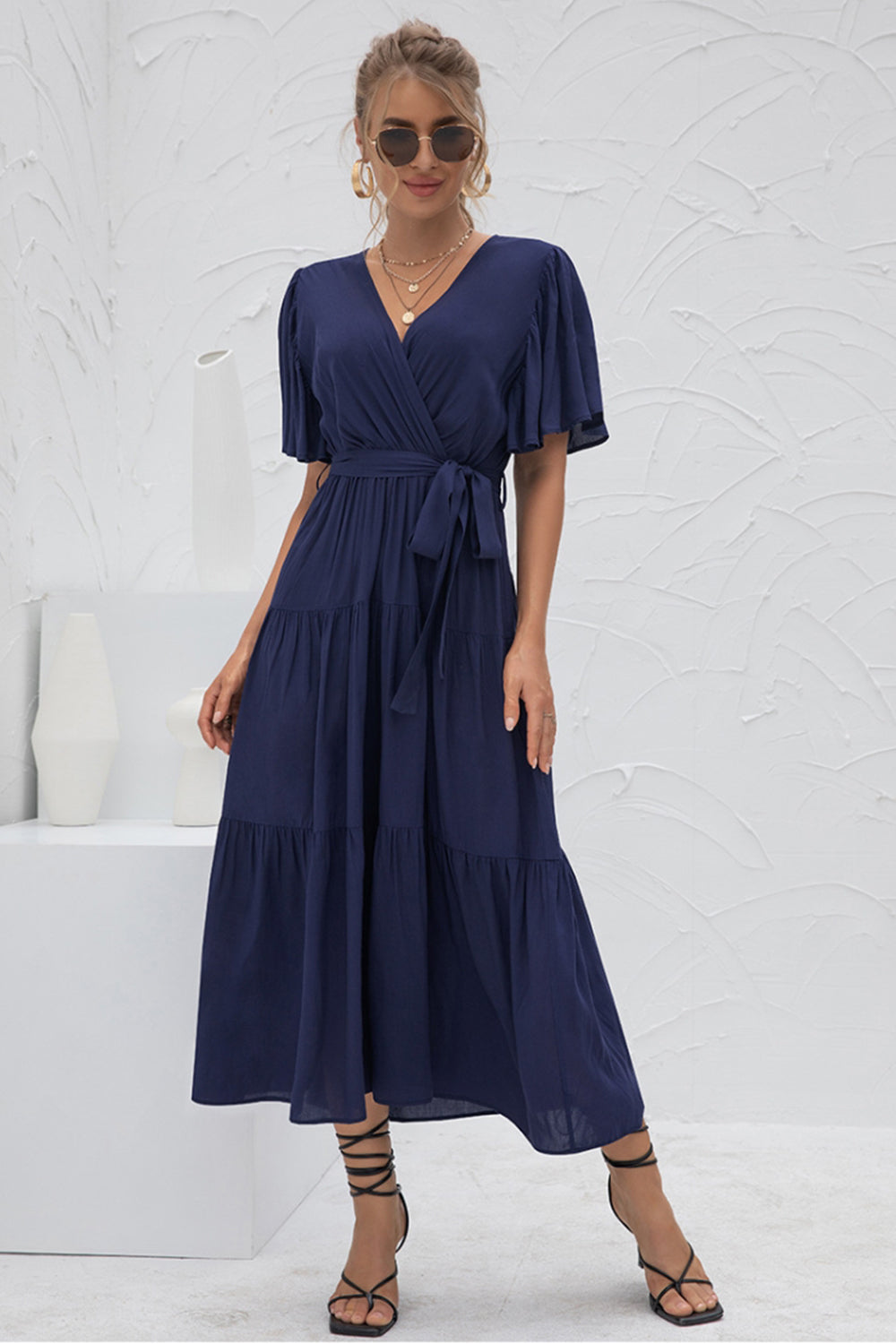 Creamtopmall V-Neck Patchwork Long Dress