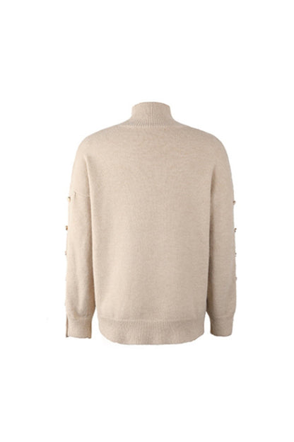 Creamtopmall High Neck Button Knit Sweater