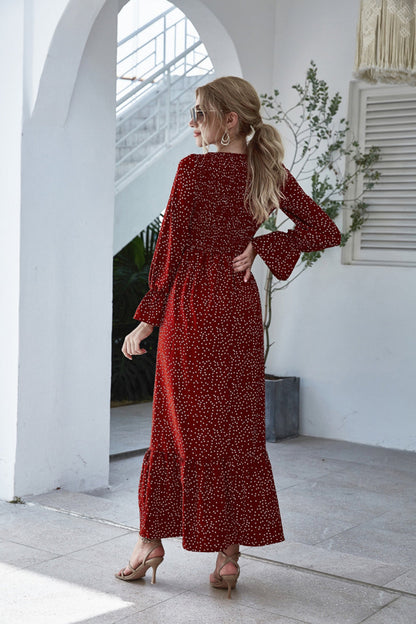 Creamtopmall Printed Polka Dot Long Sleeve Dress