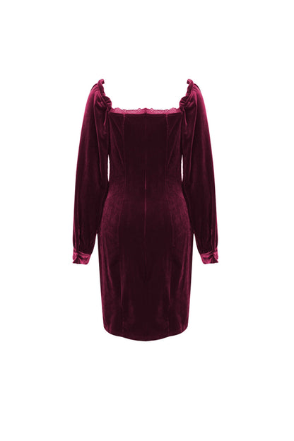 Creamtopmall Slim Long-Sleeved Velour Sheath Dress