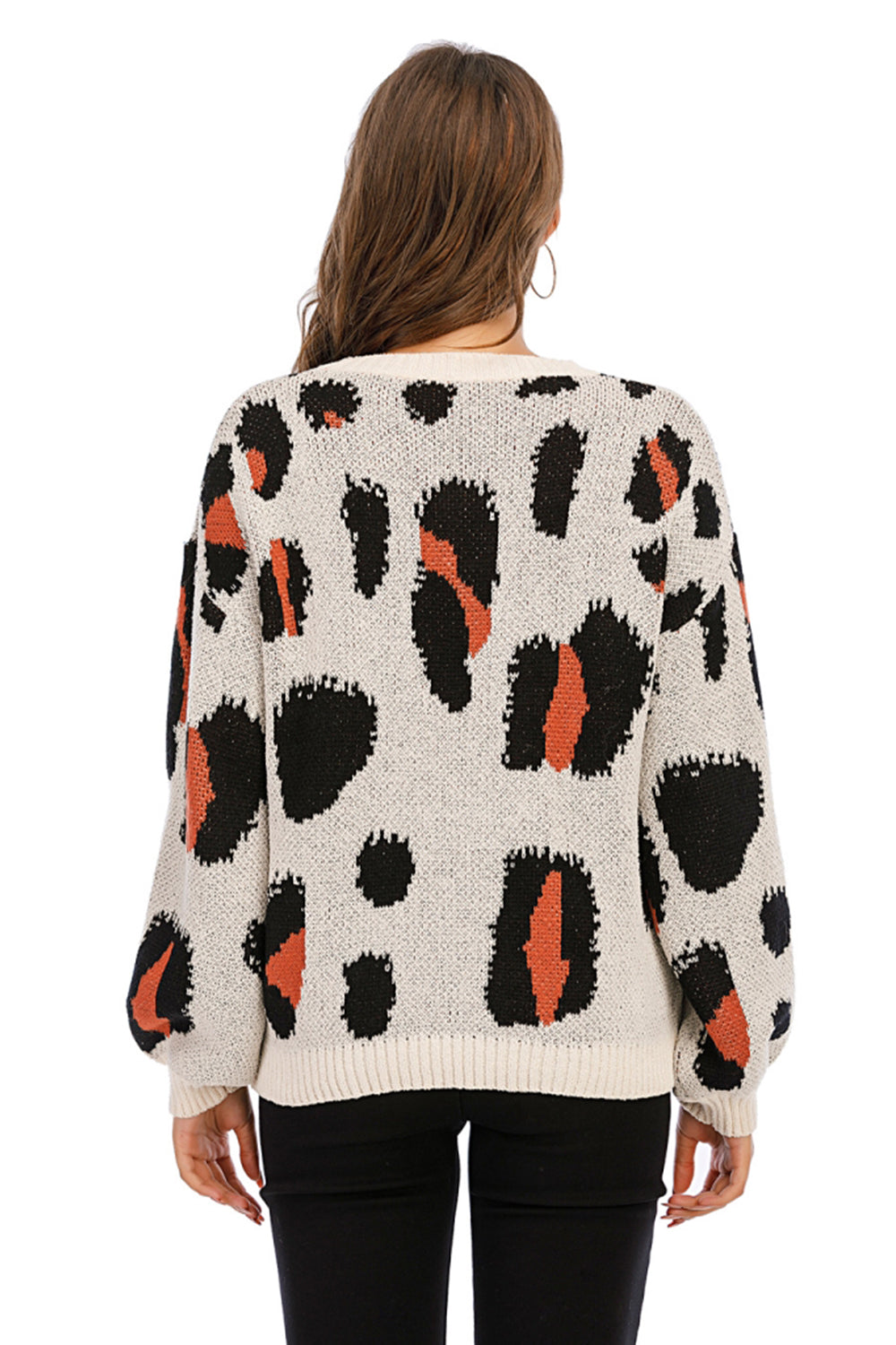 Creamtopmall Leopard Round Neck Pullover Sweater