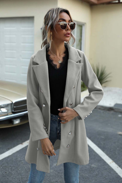 Creamtopmall Long Button Lapel Woolen Coat