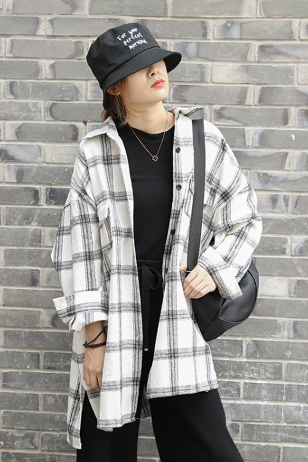 Creamtopmall Lapel Thickening Brushed Plaid Flannel Cardigan