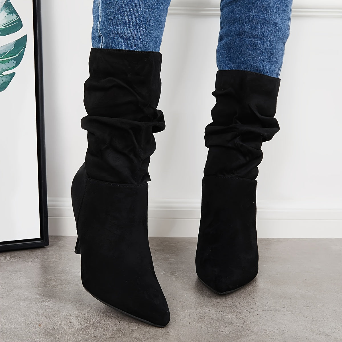 Creamtopmall Stiletto Heeled Point Toe Mid Calf Boots