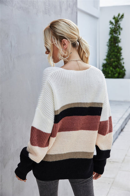 Creamtopmall Stitching V-Neck Large Size Knitted Sweater