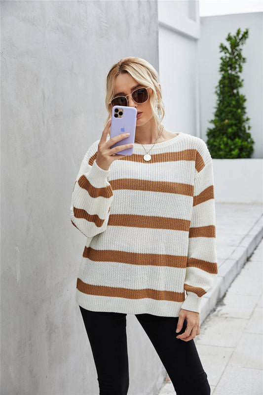 Creamtopmall Striped Contrast Crewneck Sweater