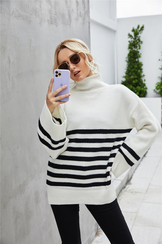 Creamtopmall Stripe Stitching  Large-Sleeved Sweater