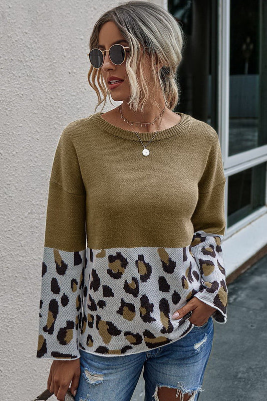 Creamtopmall Leopard Print Crew-neck Sweater