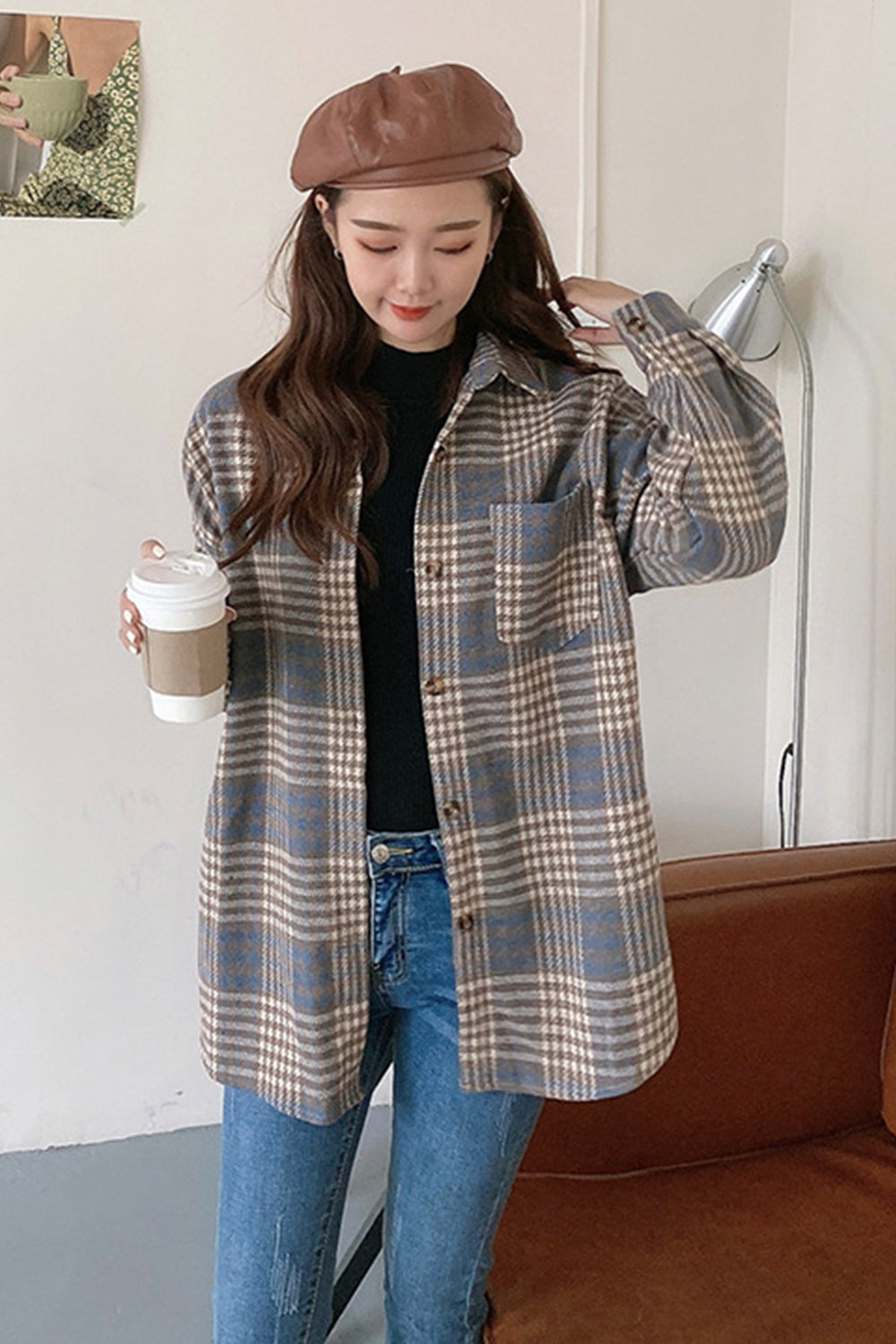 Creamtopmall Plaid Frayed Flannel Shirt