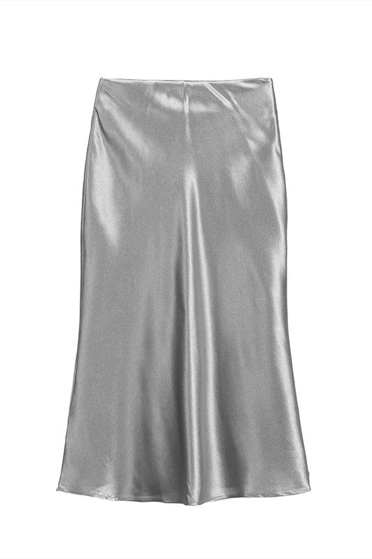 Creamtopmall Solid Shiny Satin Bodycon Skirt