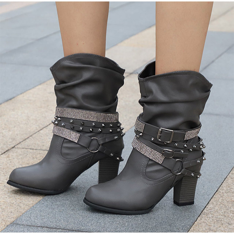 Creamtopmall Rivet Buckle Strap Boots