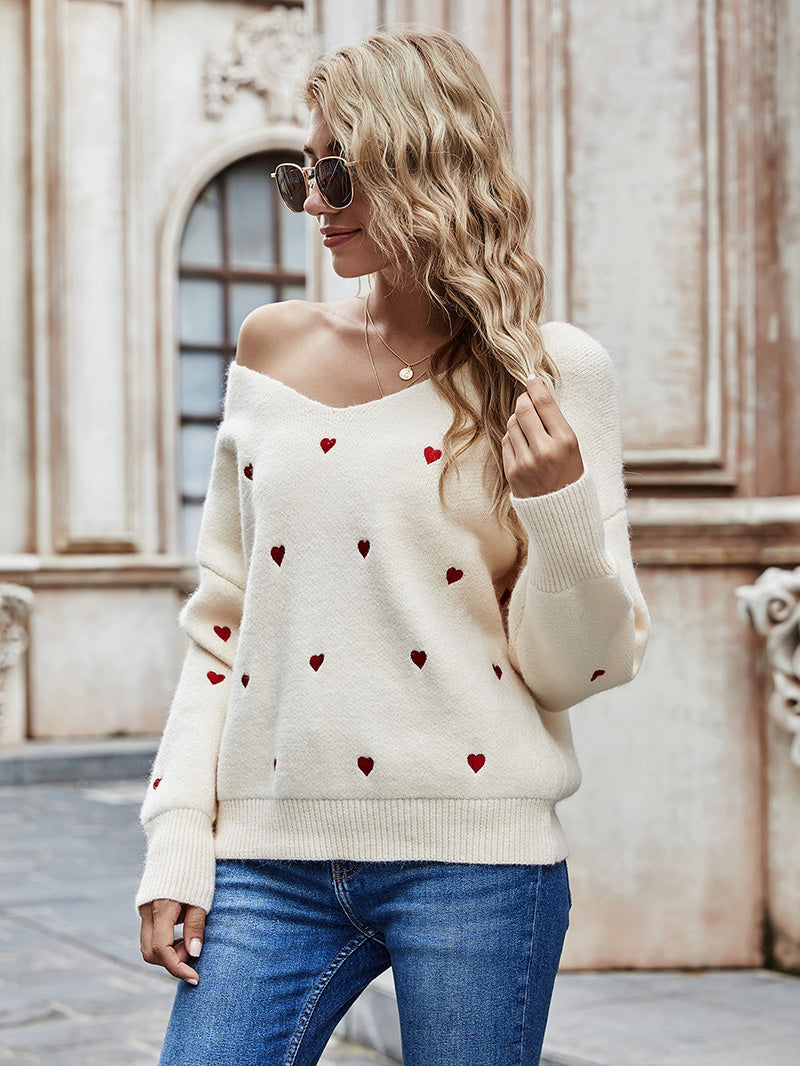 Creamtopmall Needless To Say Sage Red Heart Print Sweater