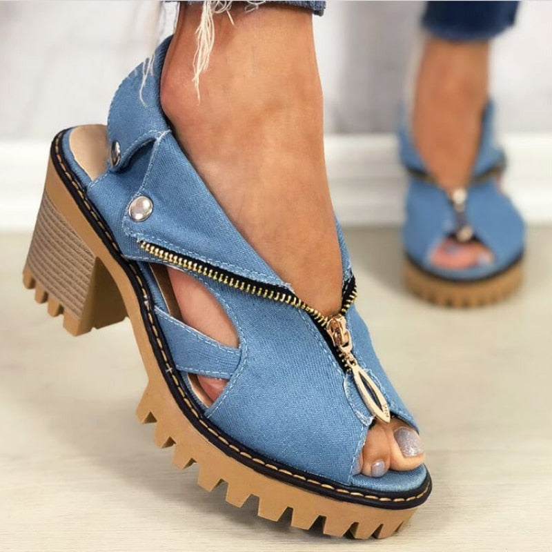 Creamtopmall Zipper Fish Mouth High-heeled Sandals