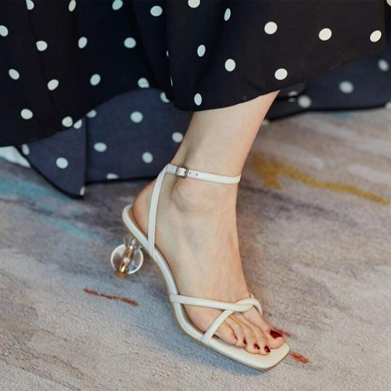 Creamtopmall Square Toe Mid Heels Peep Toe Backstrap Sandals