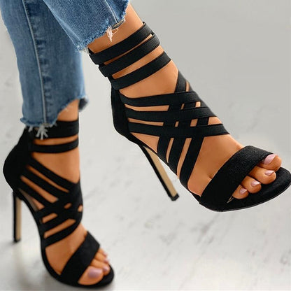 Creamtopmall Zipper High Heels Sandals