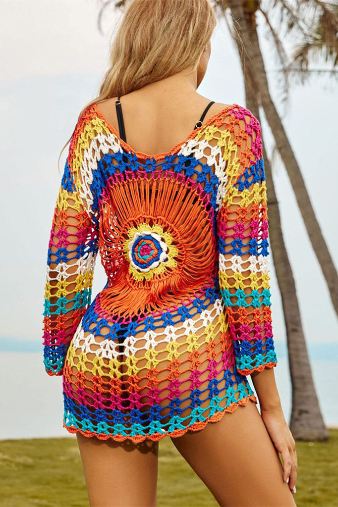 Creamtopmall Colorful Knitted Cover Up Beach Dress