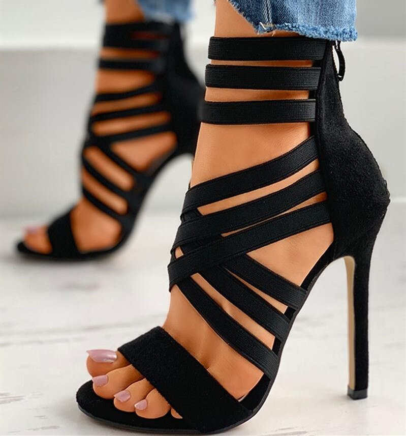 Creamtopmall Zipper High Heels Sandals