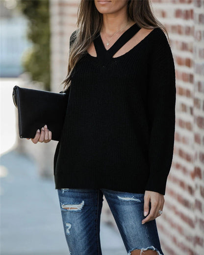 Creamtopmall Chic V Neck Casual Oversize Pullover