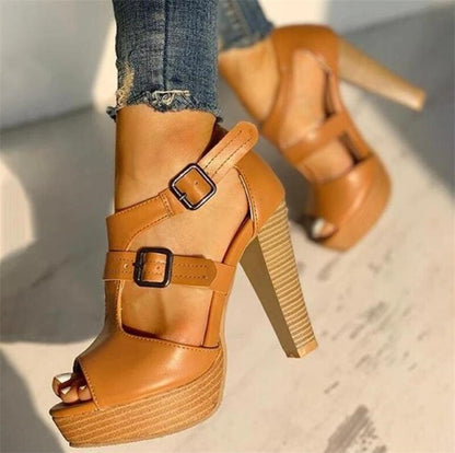 Creamtopmall Peep Toe Buckle Strap Sandals