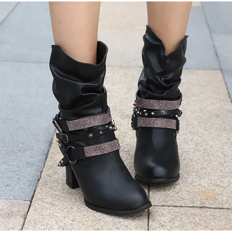 Creamtopmall Rivet Buckle Strap Boots