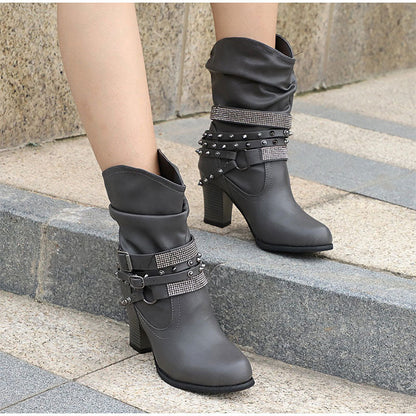 Creamtopmall Rivet Buckle Strap Boots