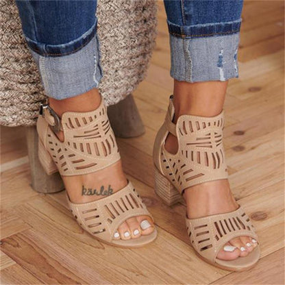 Creamtopmall Buckle Peep Toe Hollow Out  Shoes