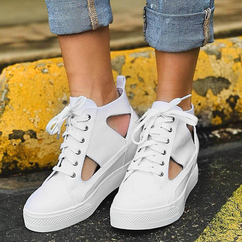 Creamtopmall Fretwork Lace-up Canvas Flat Shoes