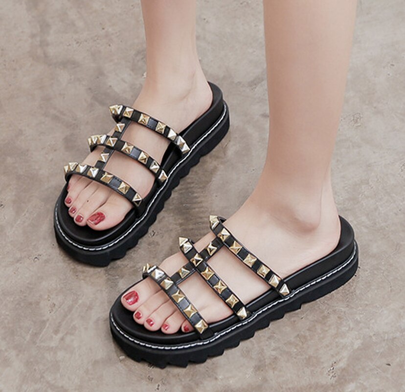 Creamtopmall PU Leather Flat Sandals